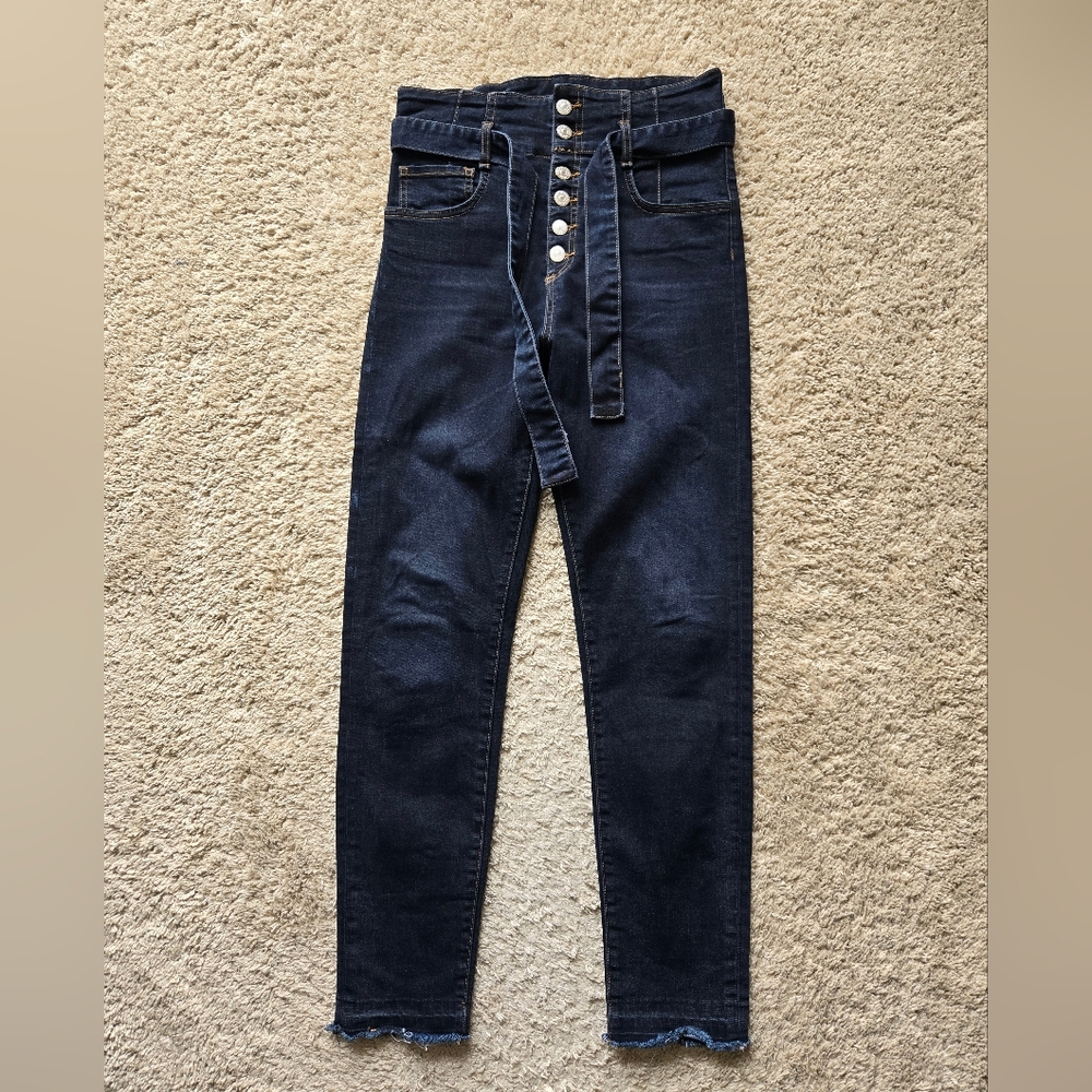 Veronica Beard Keith 12" Corset Jeans Womens 28 Blue Skinny Belted